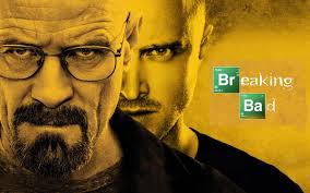 Promotional image in a threatening stance of the two main characters Walt and Jessie in the television drama 'Breaking Bad'.